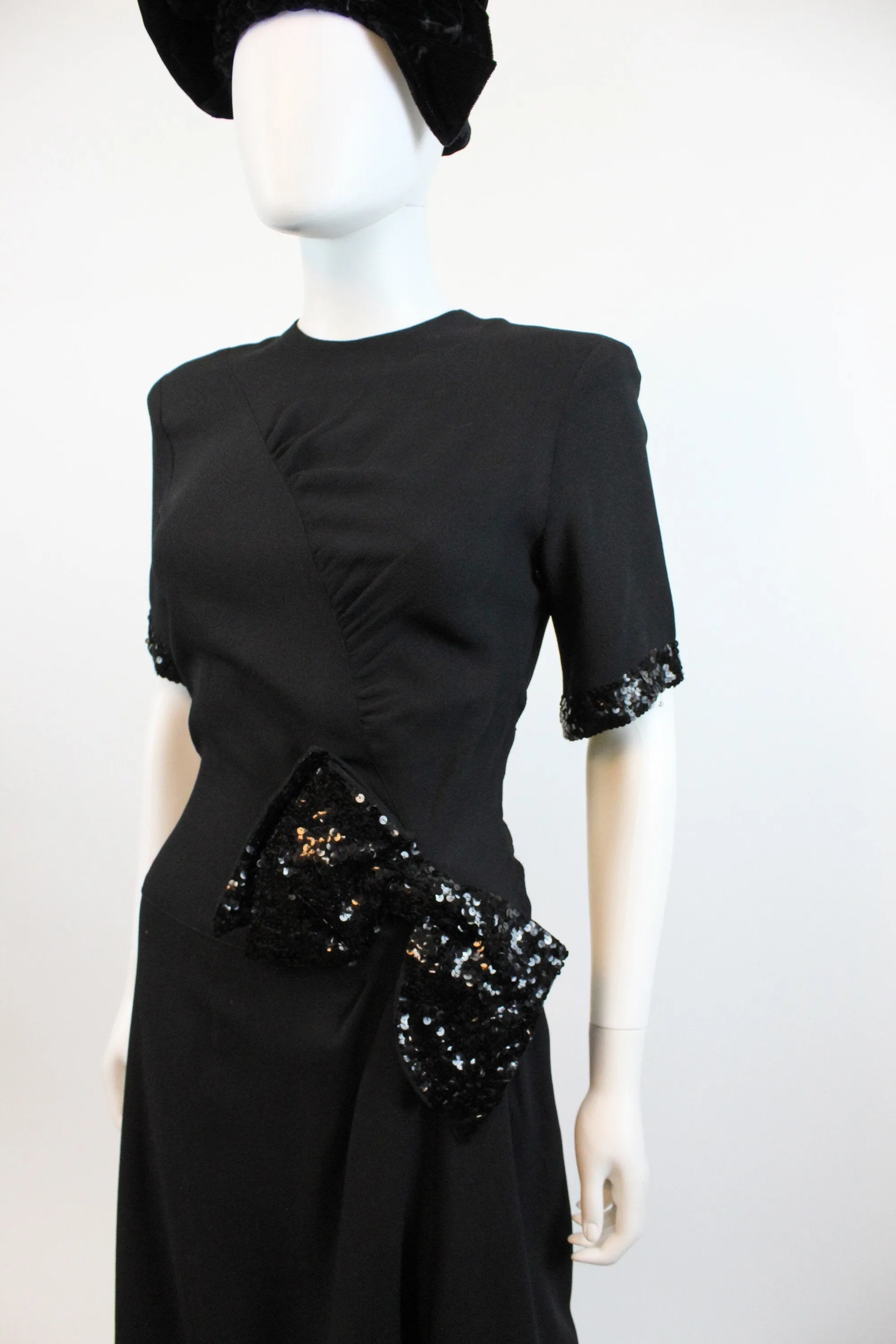 1940s rayon BOW dress sequins small | new fall