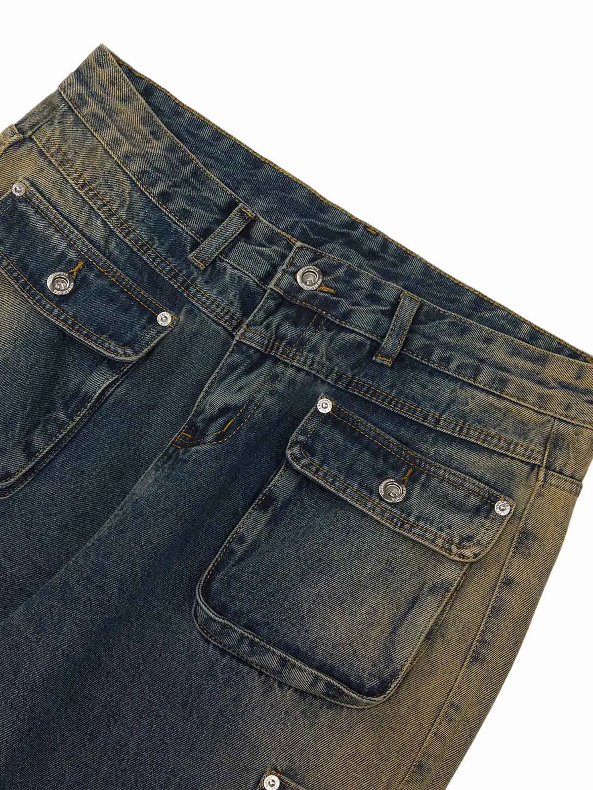 1984 Multi-pocket Zipper Design Washed Hip-Hop Jeans - 2112