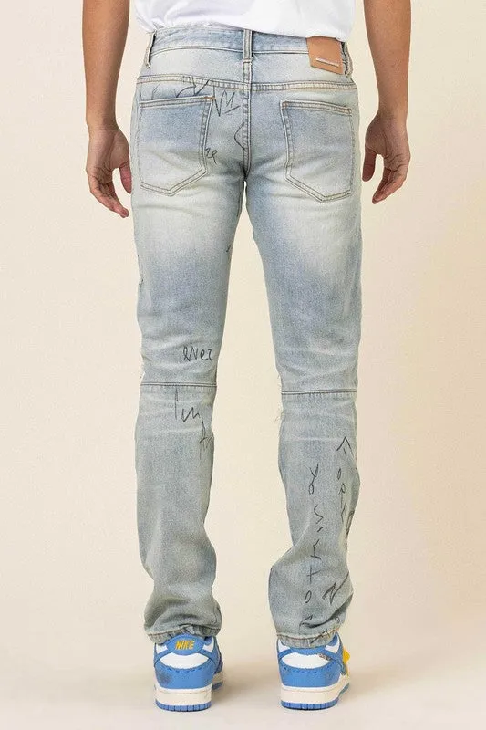 ALL OVER DOODLING SLIM FIT DENIM