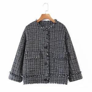 autumn woollen sweater for women with short, fringed cardigan  1386