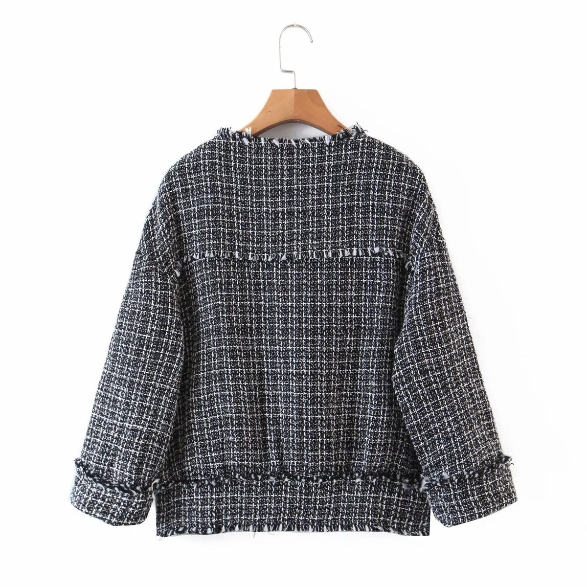 autumn woollen sweater for women with short, fringed cardigan  1386