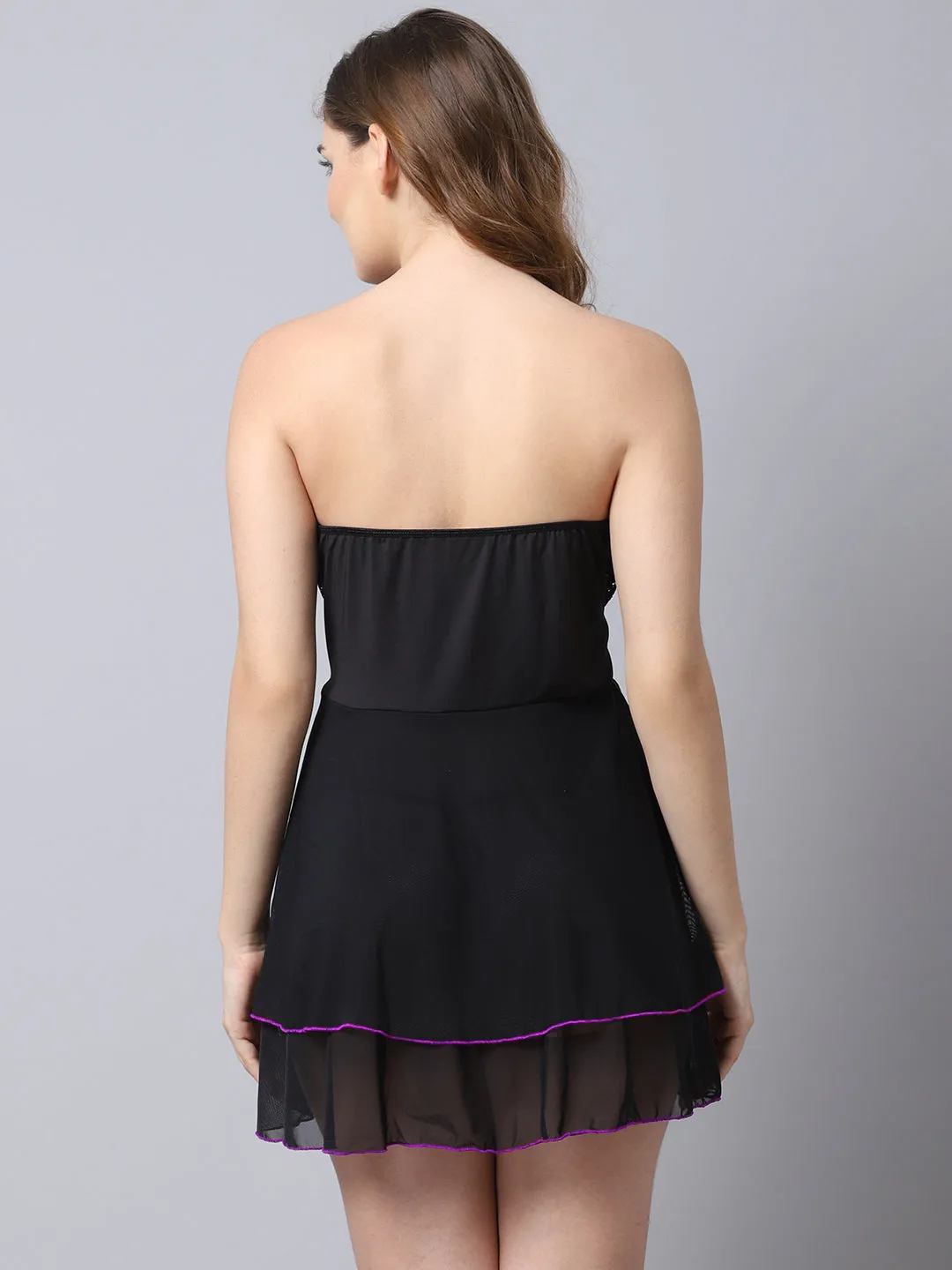 Babydoll Over All Net Tube Dress - Black Purple