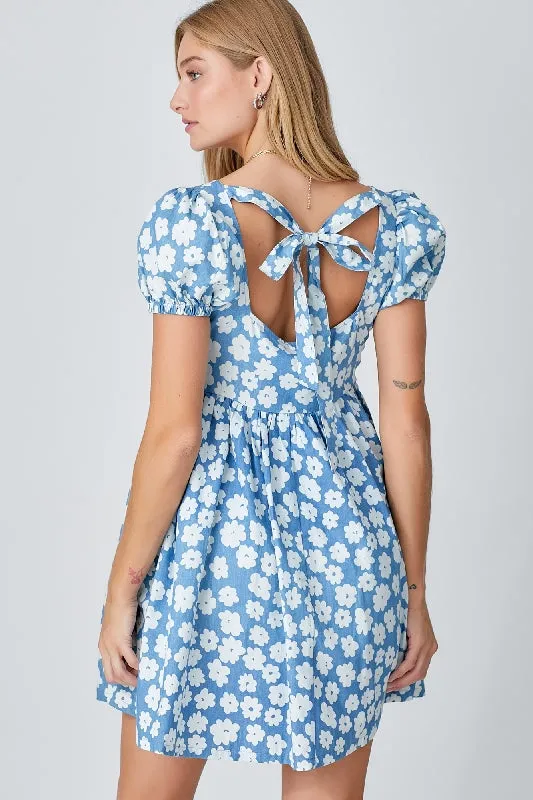 Baevely  Floral Print Mini Dress - Blue