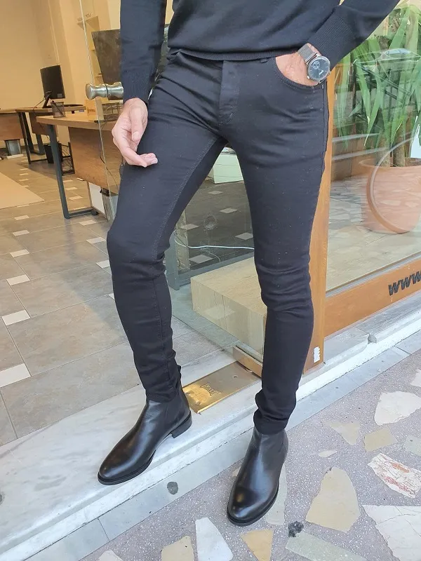 Black Slim Fit Jeans for Men by GentWith.com