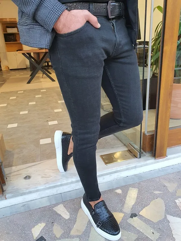 Black Slim Fit Lycra Jeans for Men by GentWith.com | Worldwide Shipping