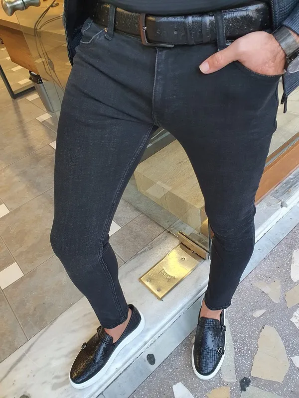 Black Slim Fit Lycra Jeans for Men by GentWith.com | Worldwide Shipping