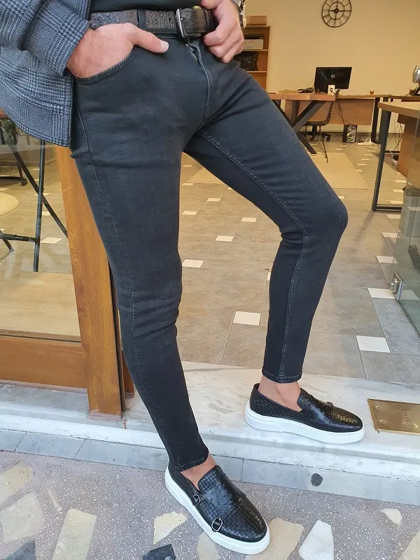 Black Slim Fit Lycra Jeans for Men by GentWith.com | Worldwide Shipping