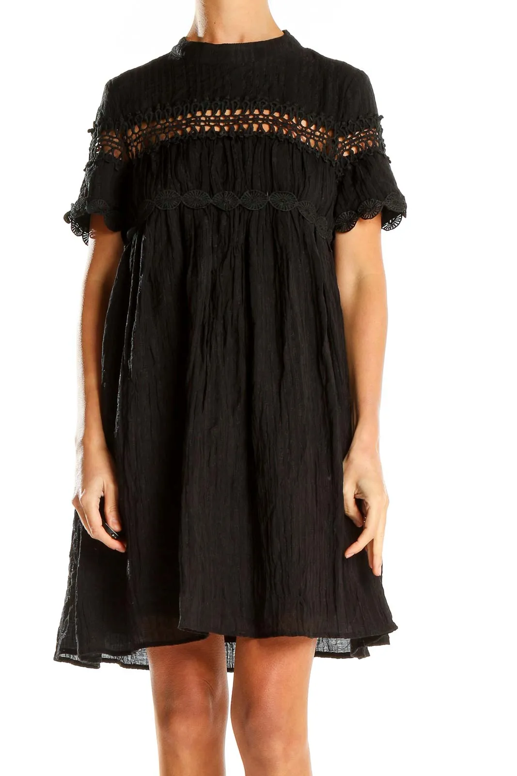 Black Textured Bohemian Babydoll Dress