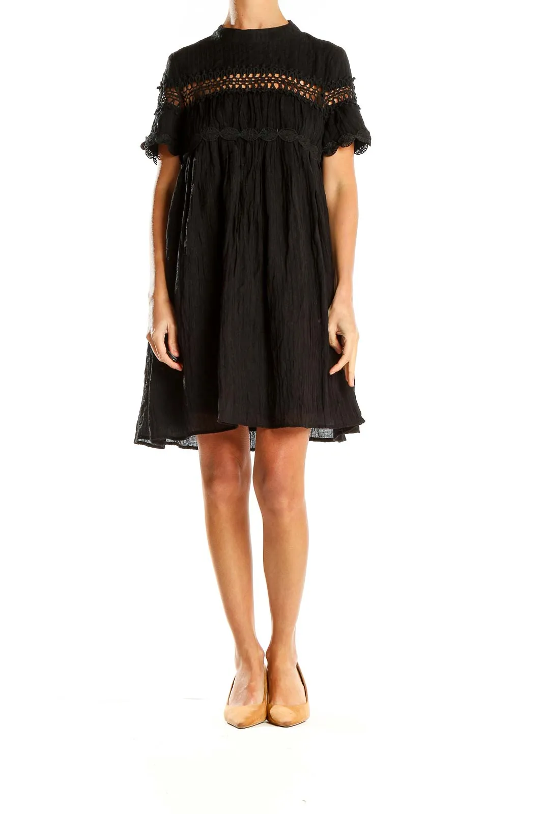 Black Textured Bohemian Babydoll Dress