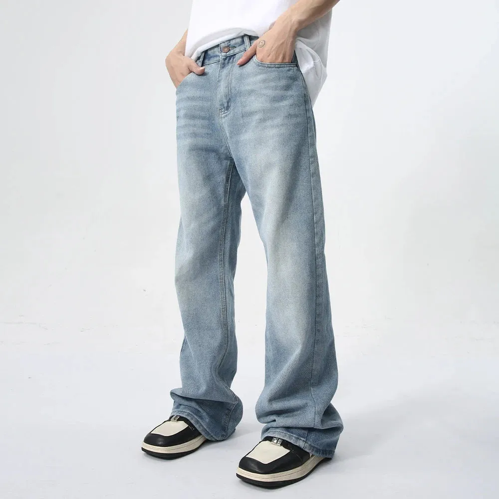 Boot Cut Men's Jeans New Trendy Wahsed Gradient Color Wide Leg Male Denim Pants Summer Casual Trousers Trend 9C6170