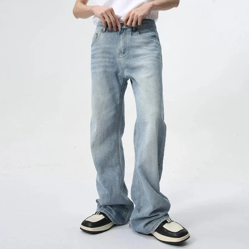 Boot Cut Men's Jeans New Trendy Wahsed Gradient Color Wide Leg Male Denim Pants Summer Casual Trousers Trend 9C6170