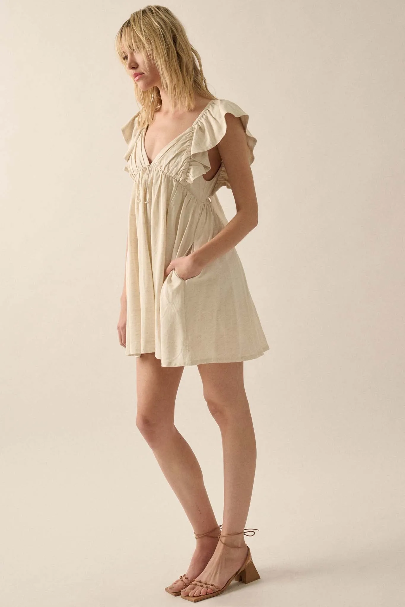 By Nature Ruffled Linen-Blend Babydoll Mini Dress