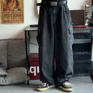 DEANWANGKT Back To School  Baggy Jeans Trousers Male Denim Pants Black Wide Leg Pants Men's Jeans Oversize Cargo Korean Streetwear Hip Hop Harajuku