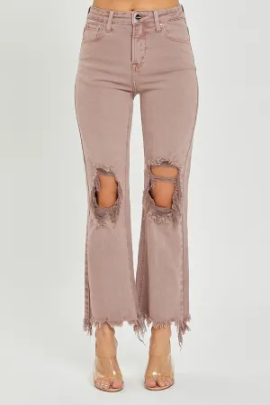 Distressed Straight Leg Mauve Jeans