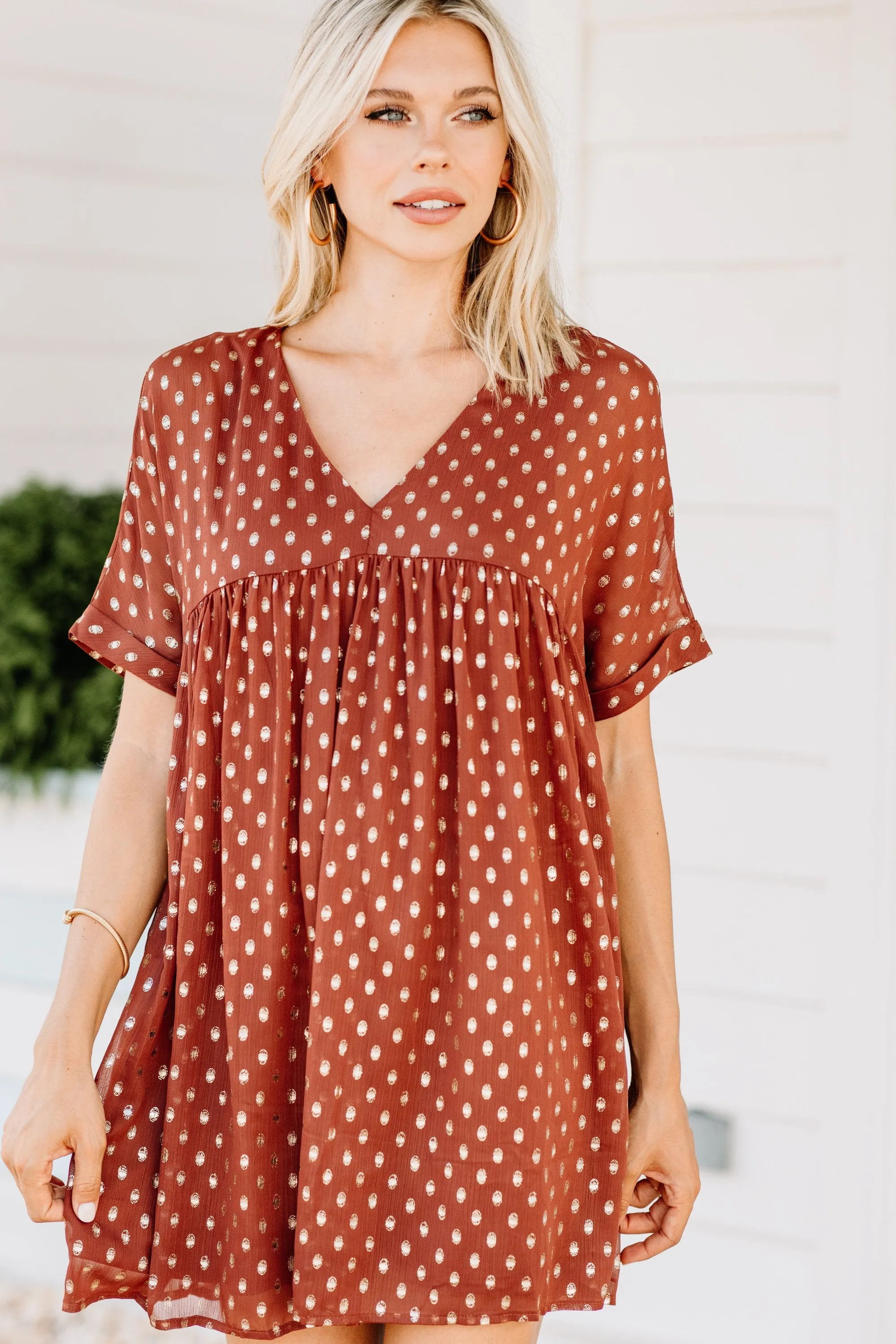 Do Your Thing Rust Orange Polka Dot Dress