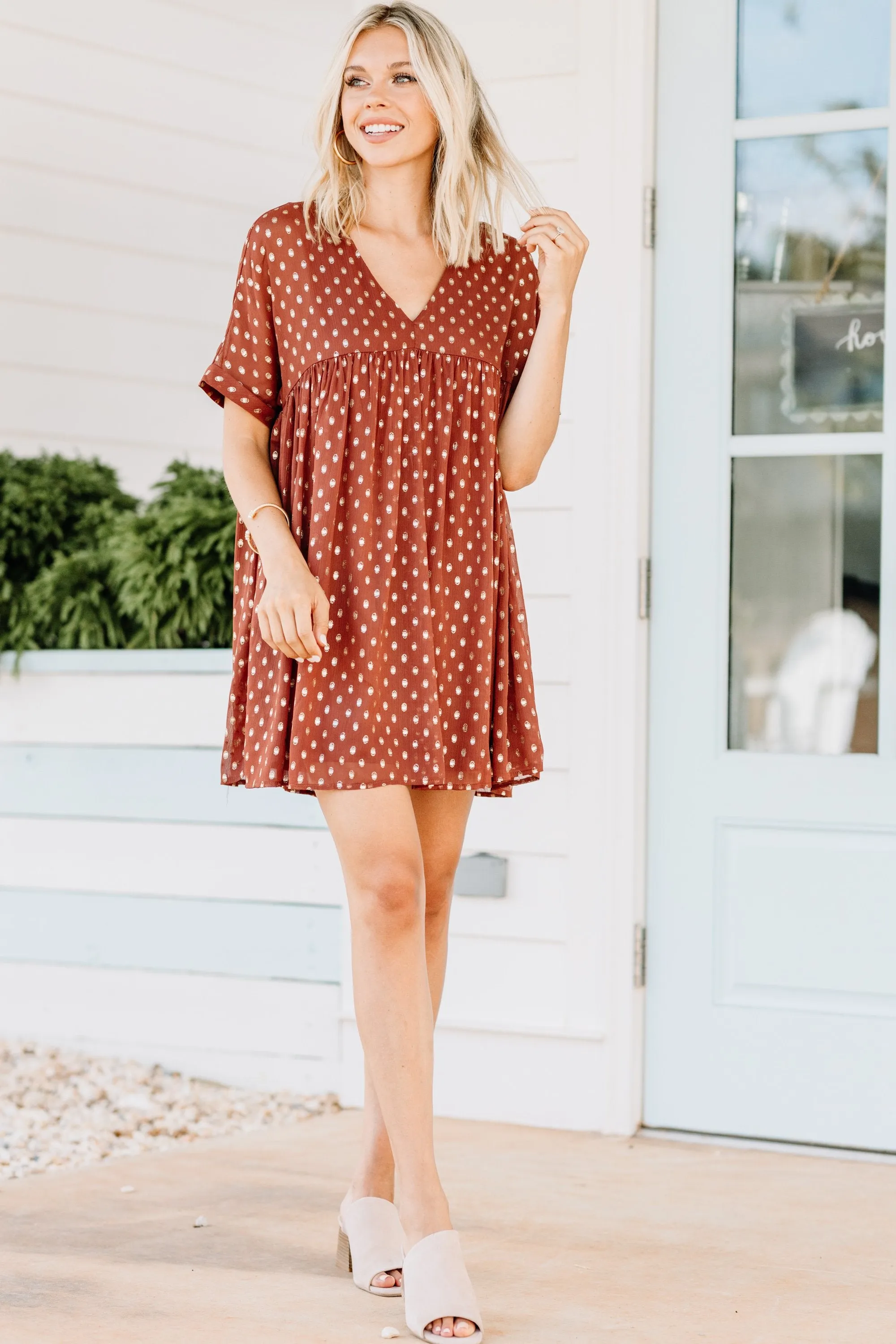 Do Your Thing Rust Orange Polka Dot Dress