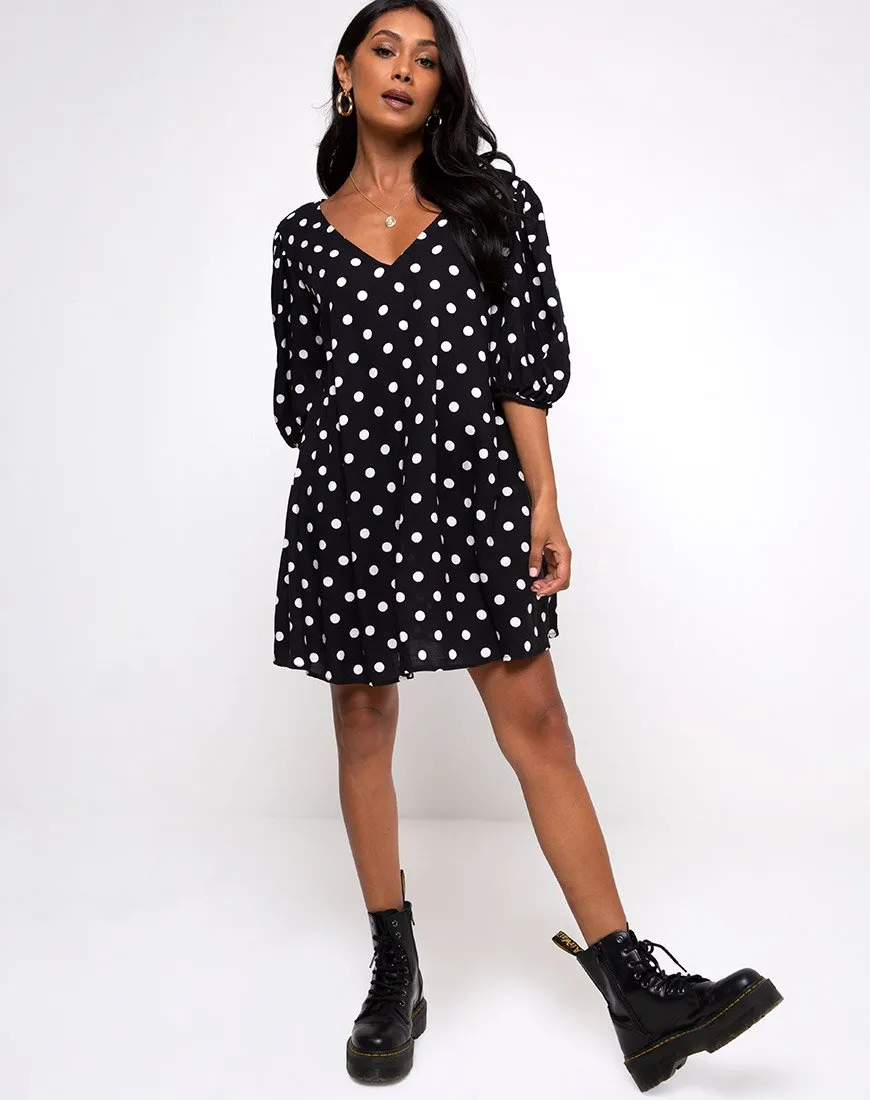 Elna Babydoll Dress in 80's Polka Black