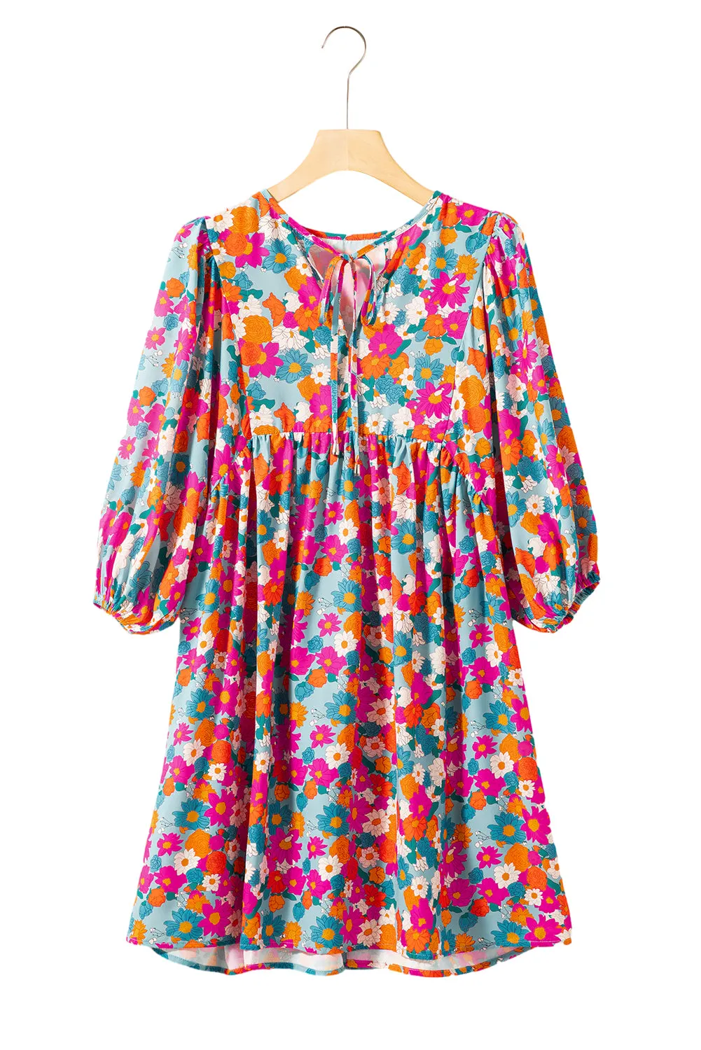 Floral Split Neck Babydoll Dress