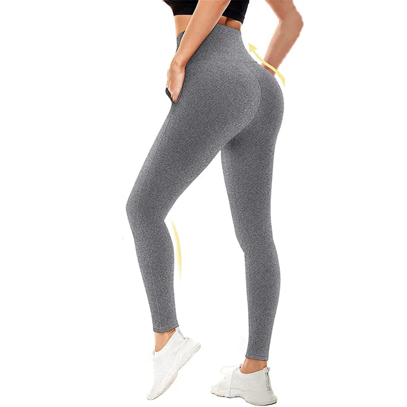 Fullsoft Grey Womens Yoga Leggings With Pocket High Waisted Tummy Control Pants