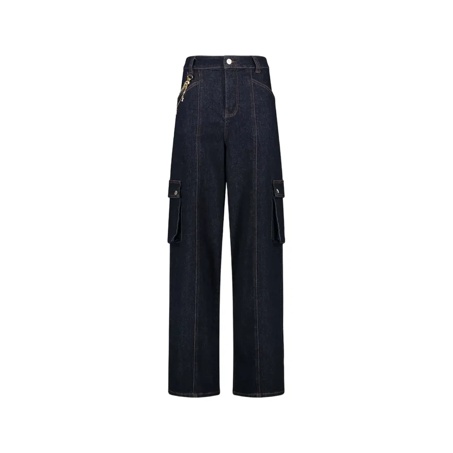 Gaudì pantalone cargo in jeans da donna con catena 421BD26014 blu