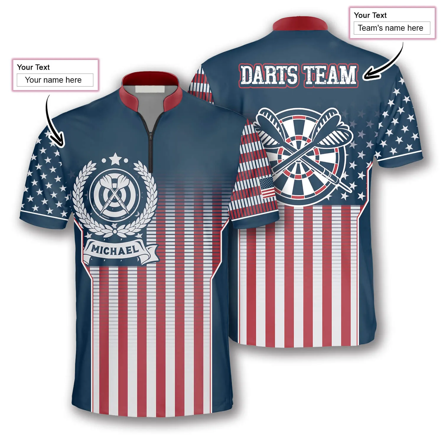 Gradient USA Flag Custom Darts Jerseys for Men, Uniform 3D Shirt for Dart Team