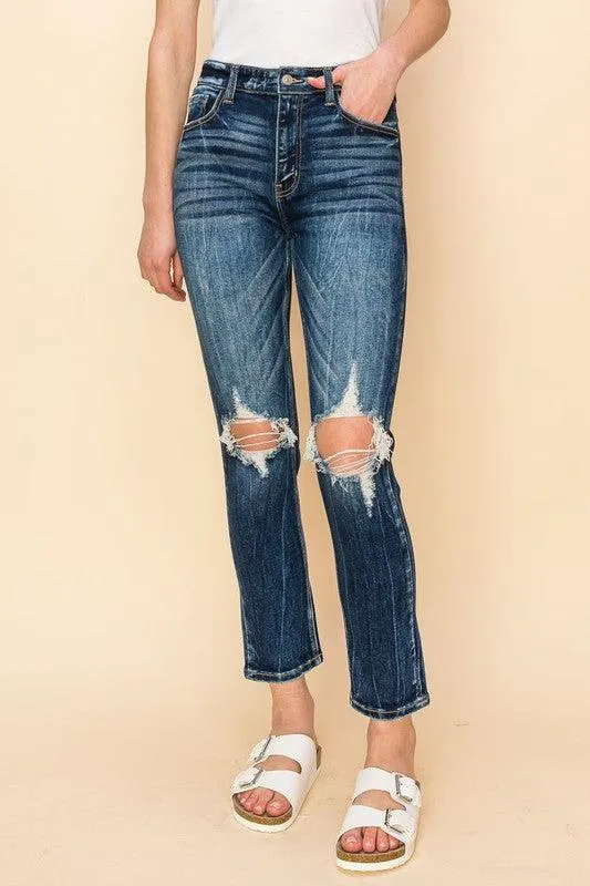 High Rise Stretch Distressed Ankle Jeans