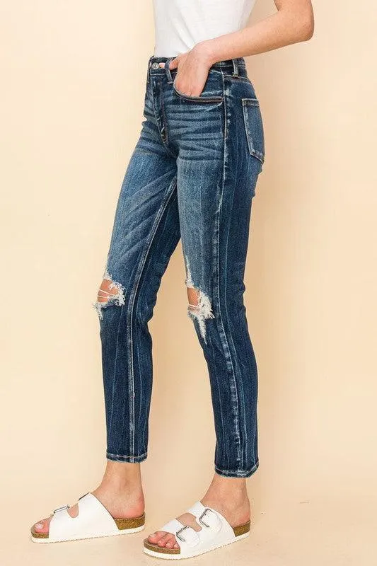 High Rise Stretch Distressed Ankle Jeans