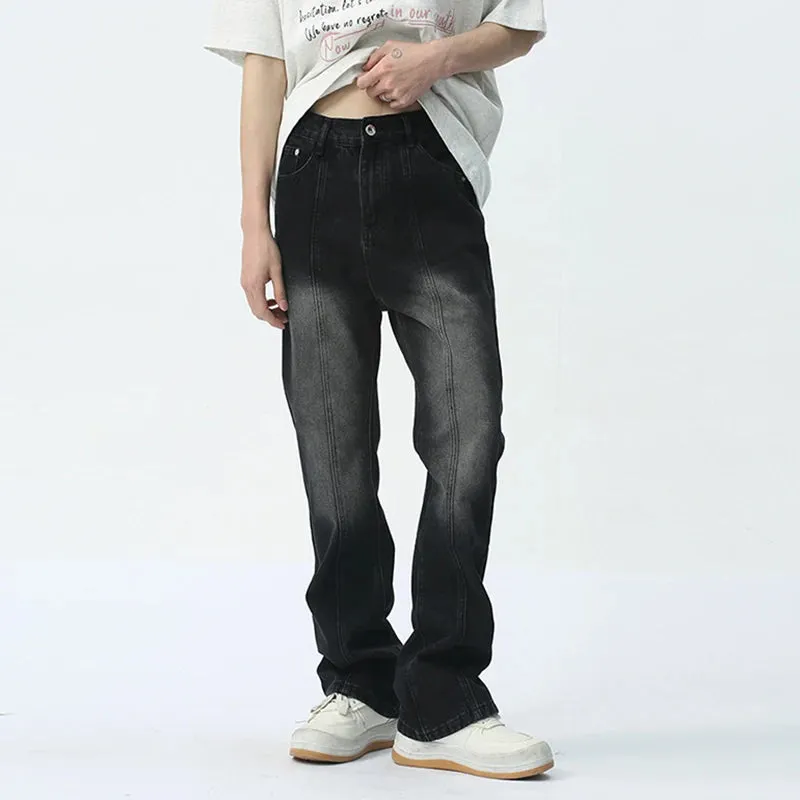 Jeans High Street Washed Gradient Bootcut Pants Pocket Zipper Fashion Summer Men's Wide Leg Trousers Loose 9C5406