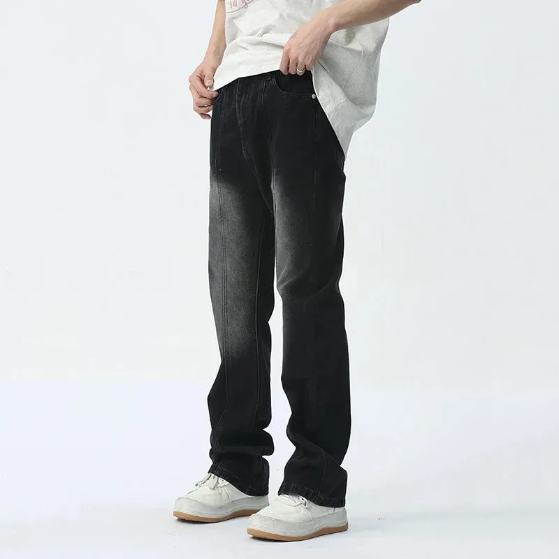 Jeans High Street Washed Gradient Bootcut Pants Pocket Zipper Fashion Summer Men's Wide Leg Trousers Loose 9C5406