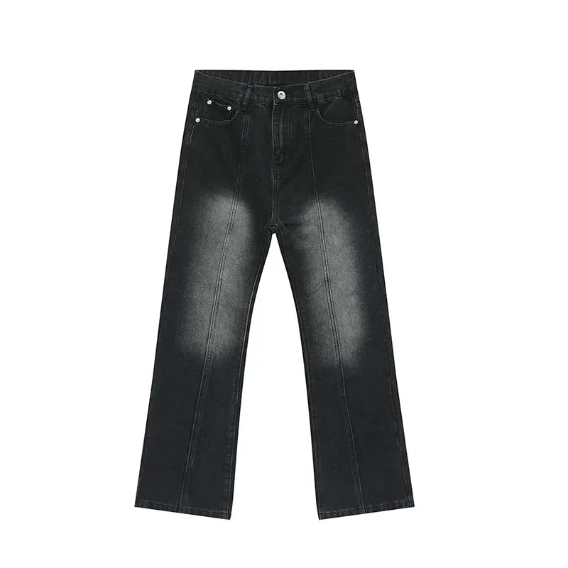 Jeans High Street Washed Gradient Bootcut Pants Pocket Zipper Fashion Summer Men's Wide Leg Trousers Loose 9C5406