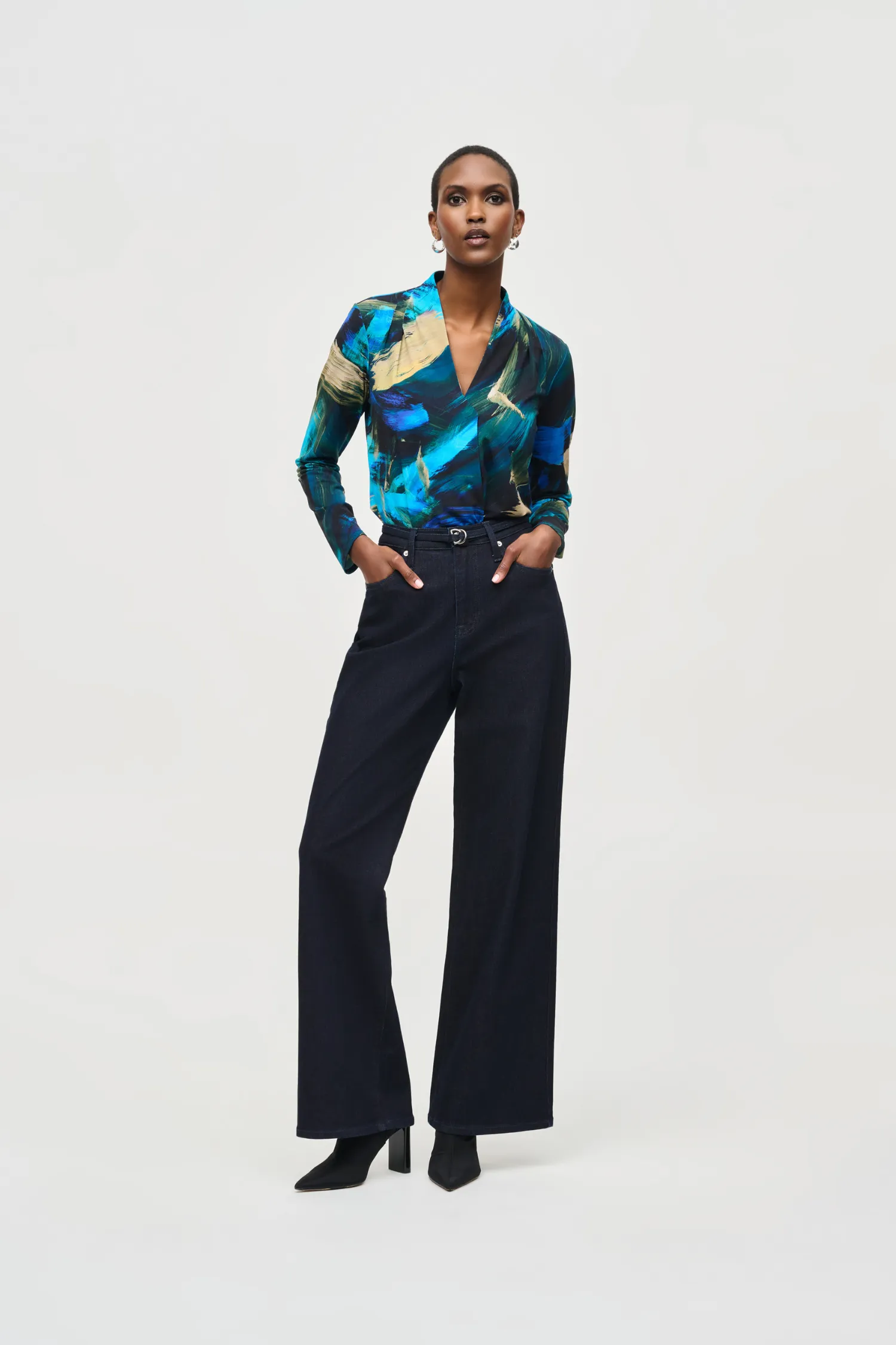 Joseph Ribkoff High Rise Wide Leg Denim Pants - Style 243913