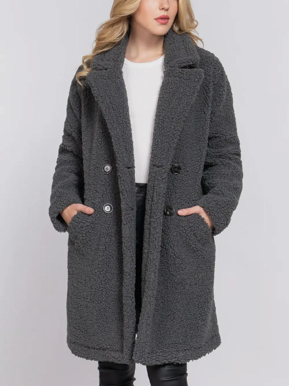 Long Sleeve Double Breasted Teddy Coat