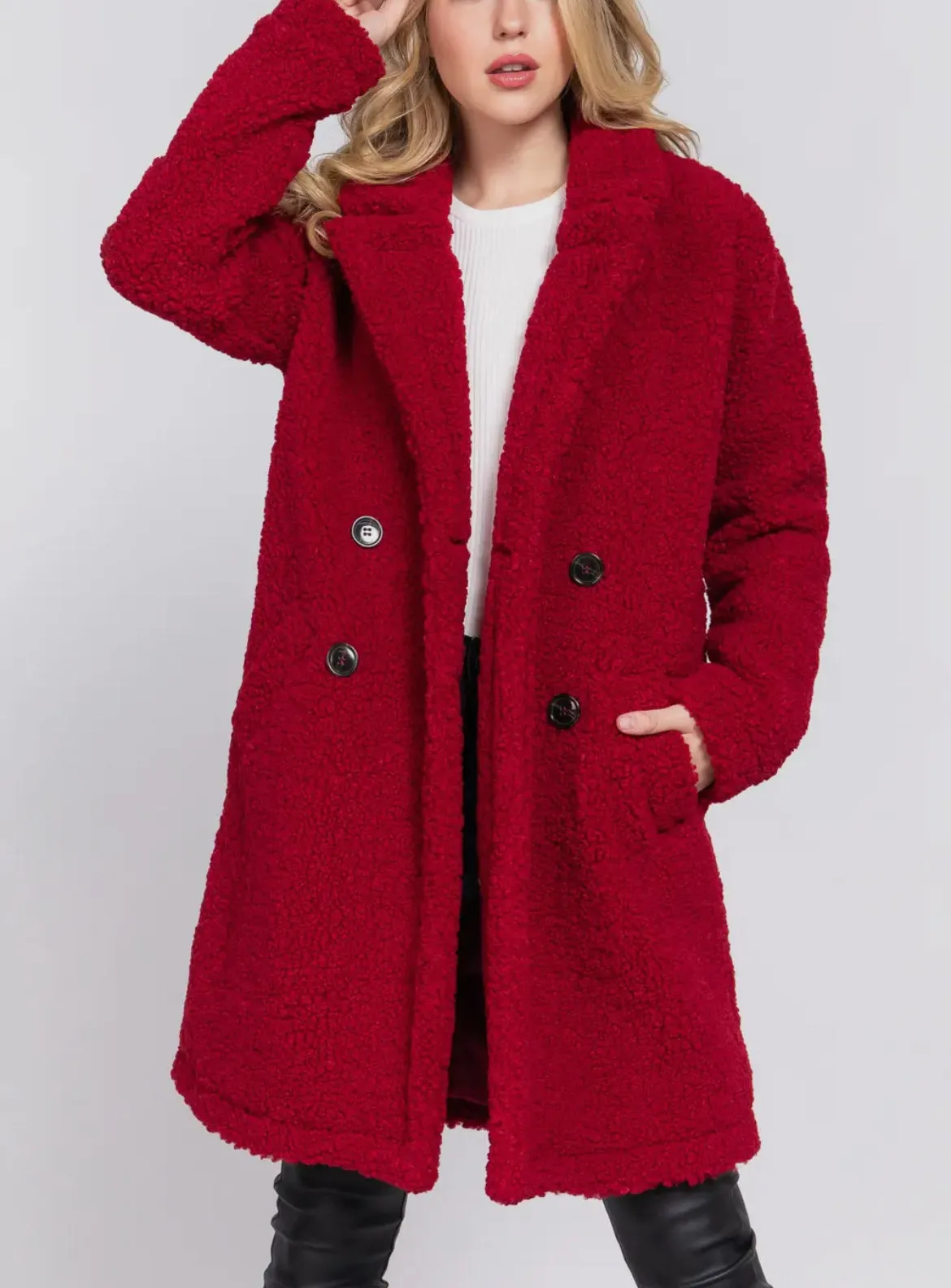 Long Sleeve Double Breasted Teddy Coat