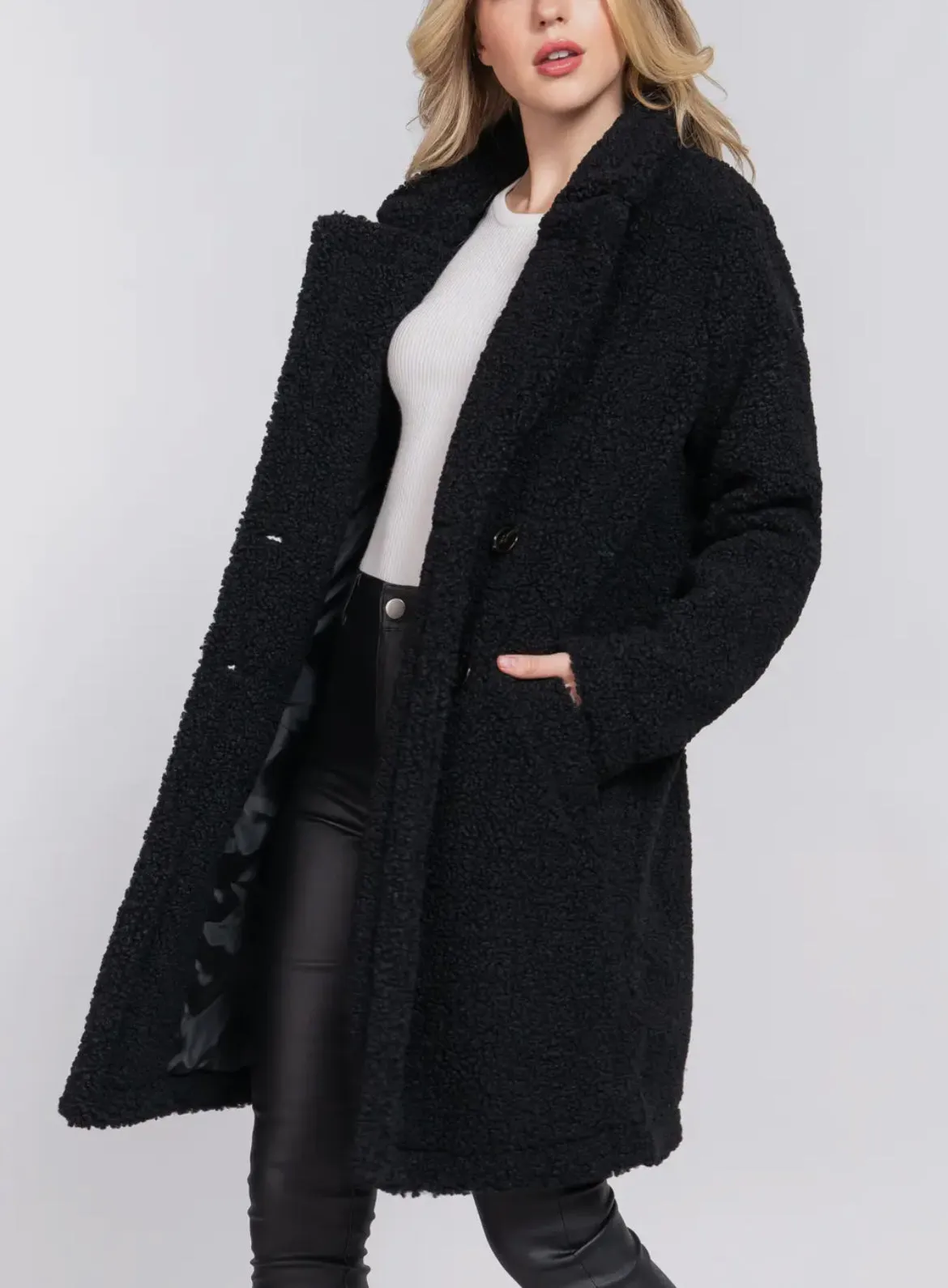 Long Sleeve Double Breasted Teddy Coat