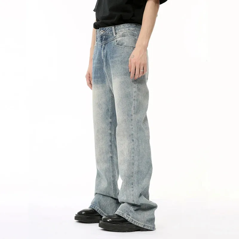 Male Blue Spliced Design Denim Pants Gradient Color New High Street Loose Boot Cut Men's Jeans Summer Trend 9C6688