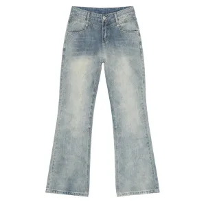 Male Blue Spliced Design Denim Pants Gradient Color New High Street Loose Boot Cut Men's Jeans Summer Trend 9C6688