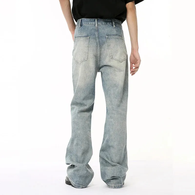 Male Blue Spliced Design Denim Pants Gradient Color New High Street Loose Boot Cut Men's Jeans Summer Trend 9C6688