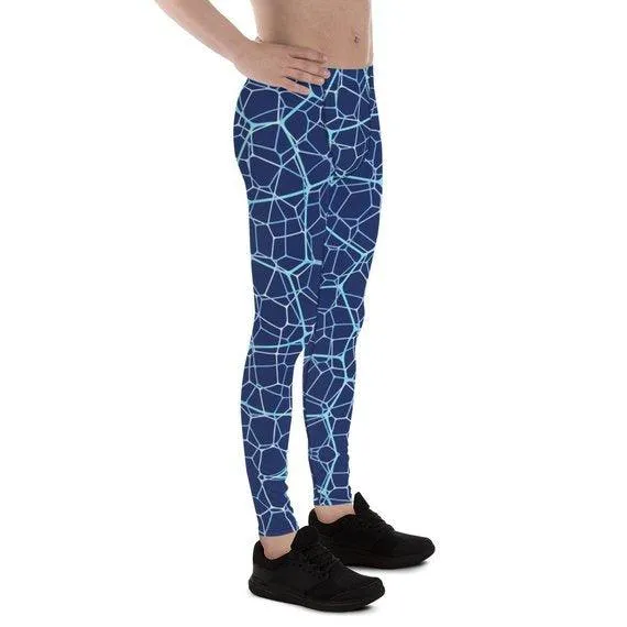 Mens Leggings - Blue Geometric Design Pattern