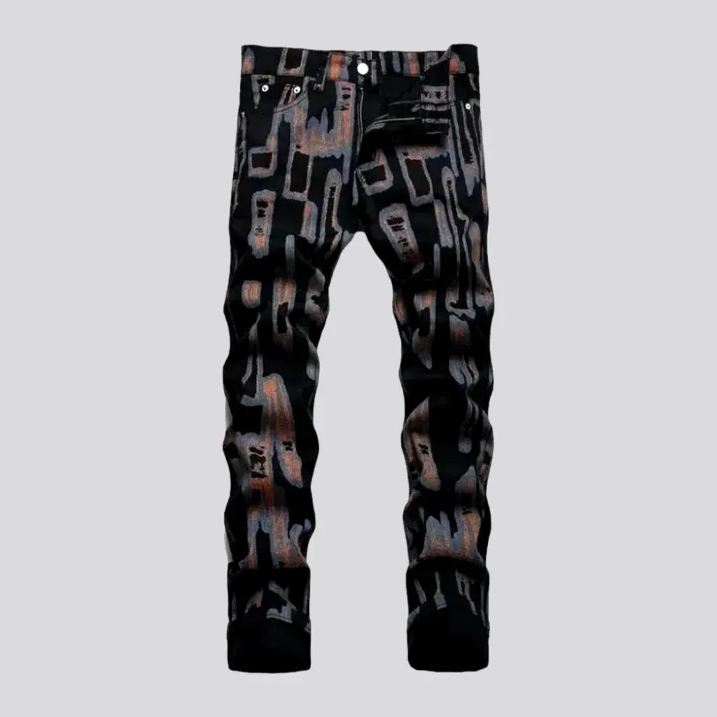 Mid-waist men's digital-print jeans