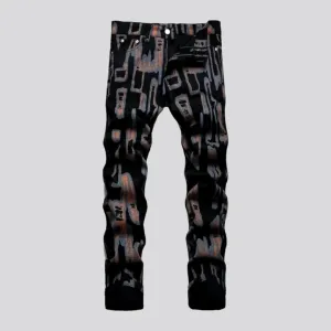 Mid-waist men's digital-print jeans