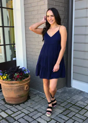 Miramar Babydoll Inspired Shift Dress - Deep Navy