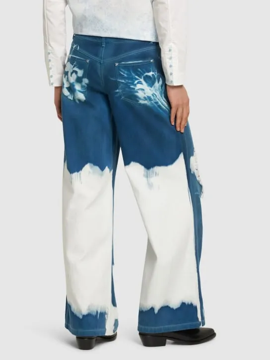 MITHRIDATE   Printed distressed wide leg jeans 