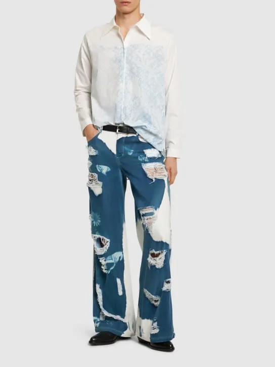 MITHRIDATE   Printed distressed wide leg jeans 