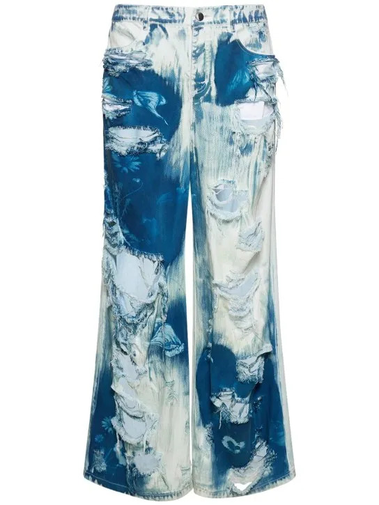 MITHRIDATE   Printed distressed wide leg jeans 