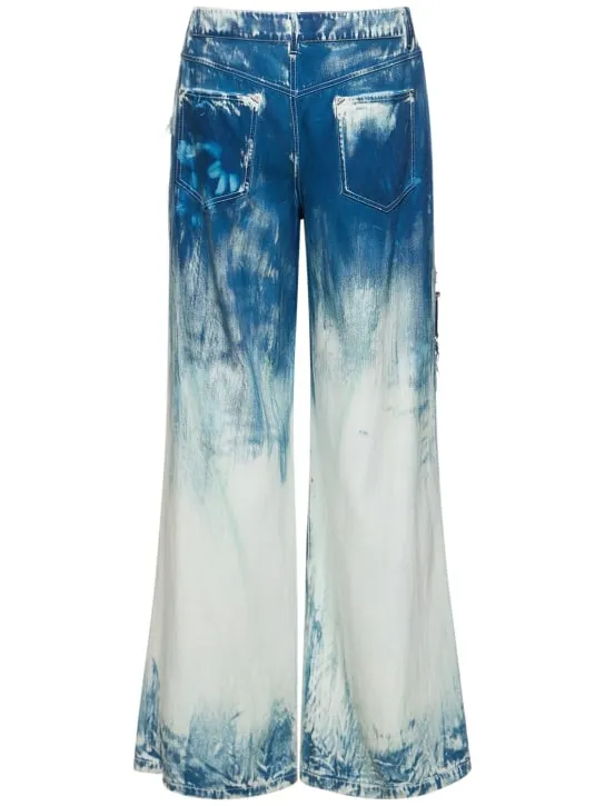 MITHRIDATE   Printed distressed wide leg jeans 