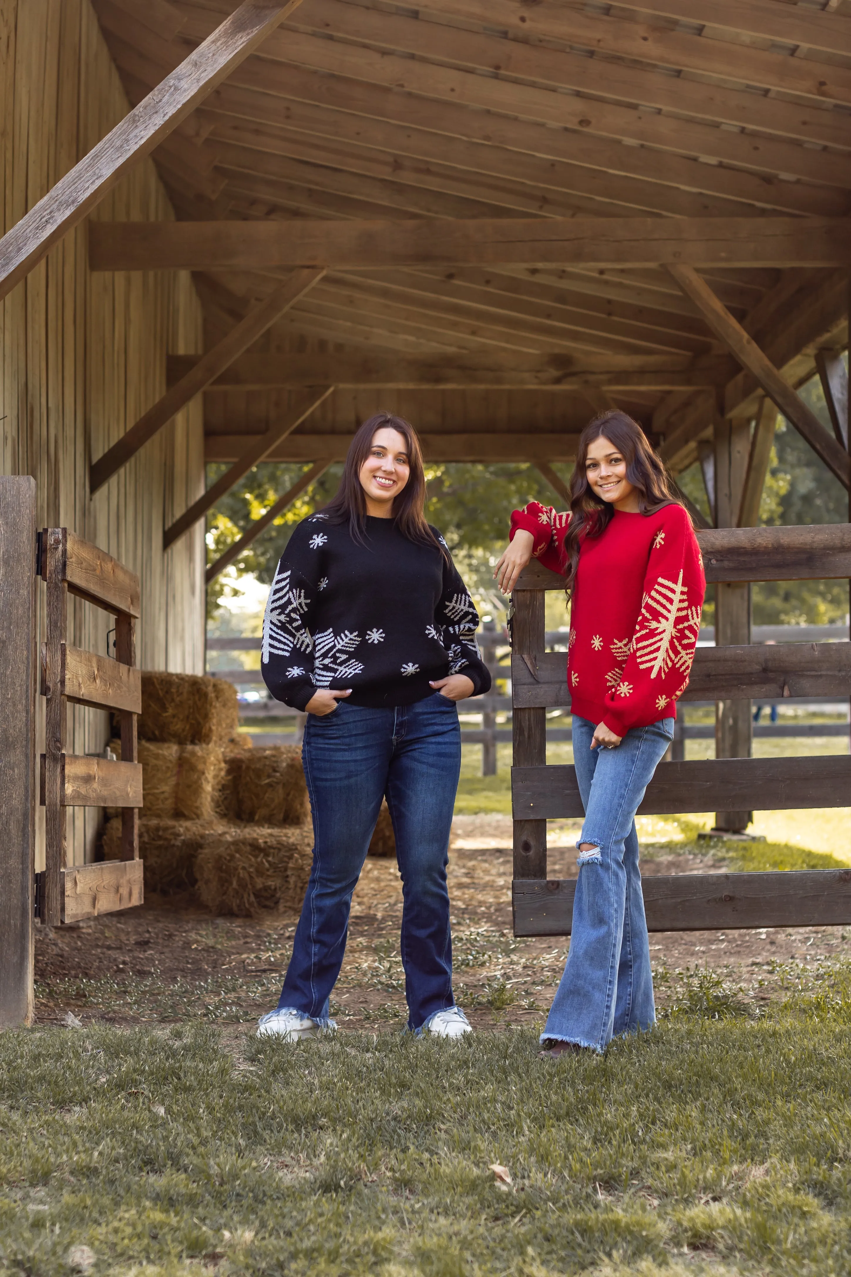 Nightfall Frost Red Sweater with Gold Snowflakes