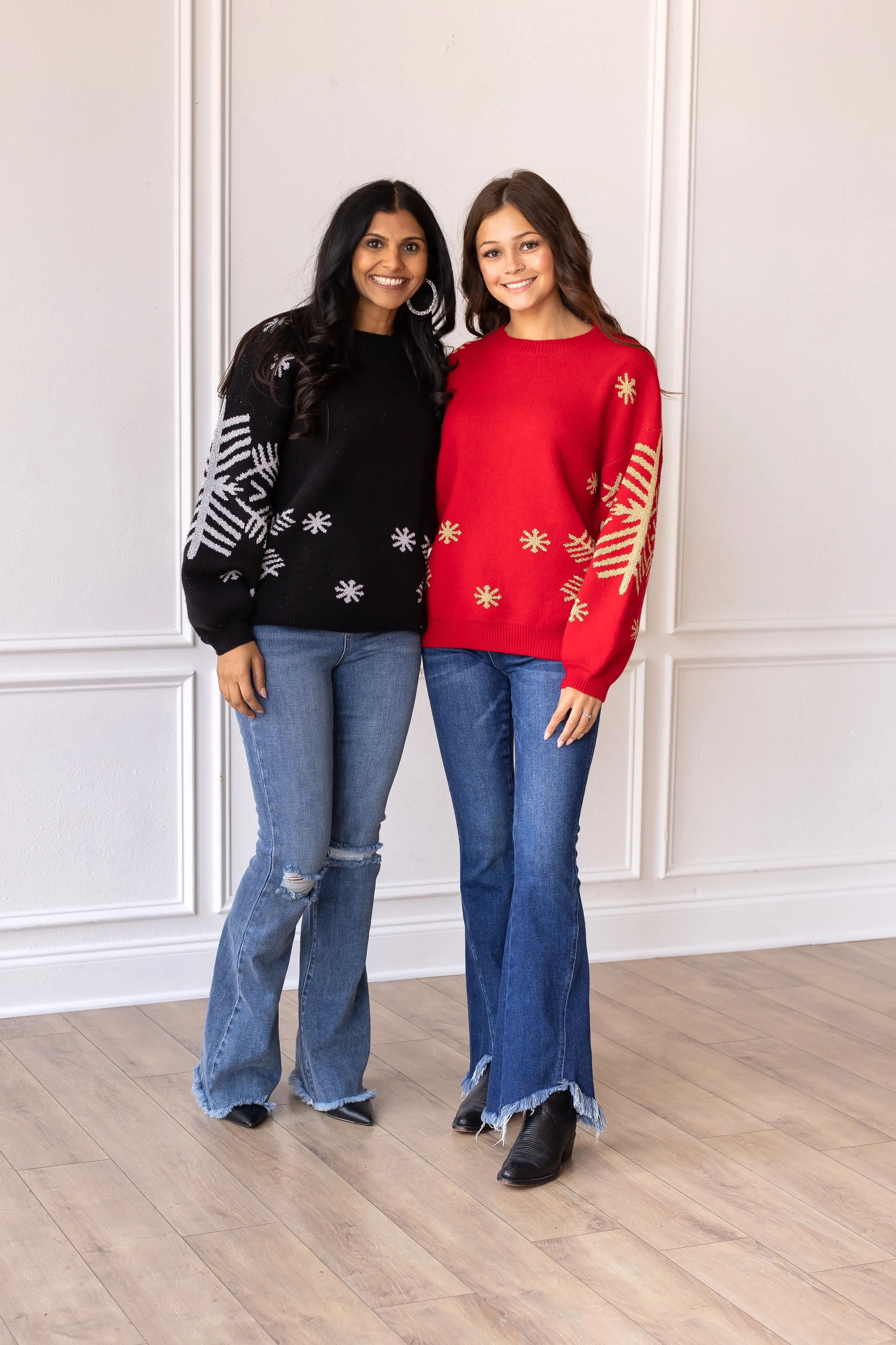 Nightfall Frost Red Sweater with Gold Snowflakes