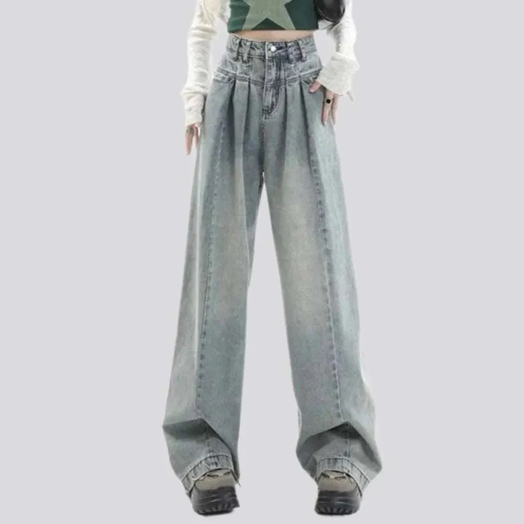 Pleated waistline fashion jeans