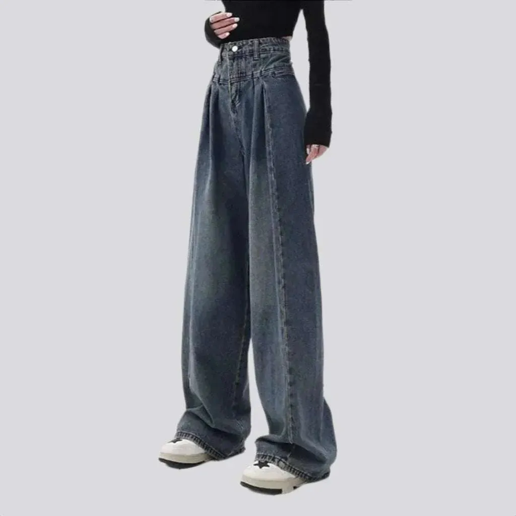 Pleated waistline fashion jeans