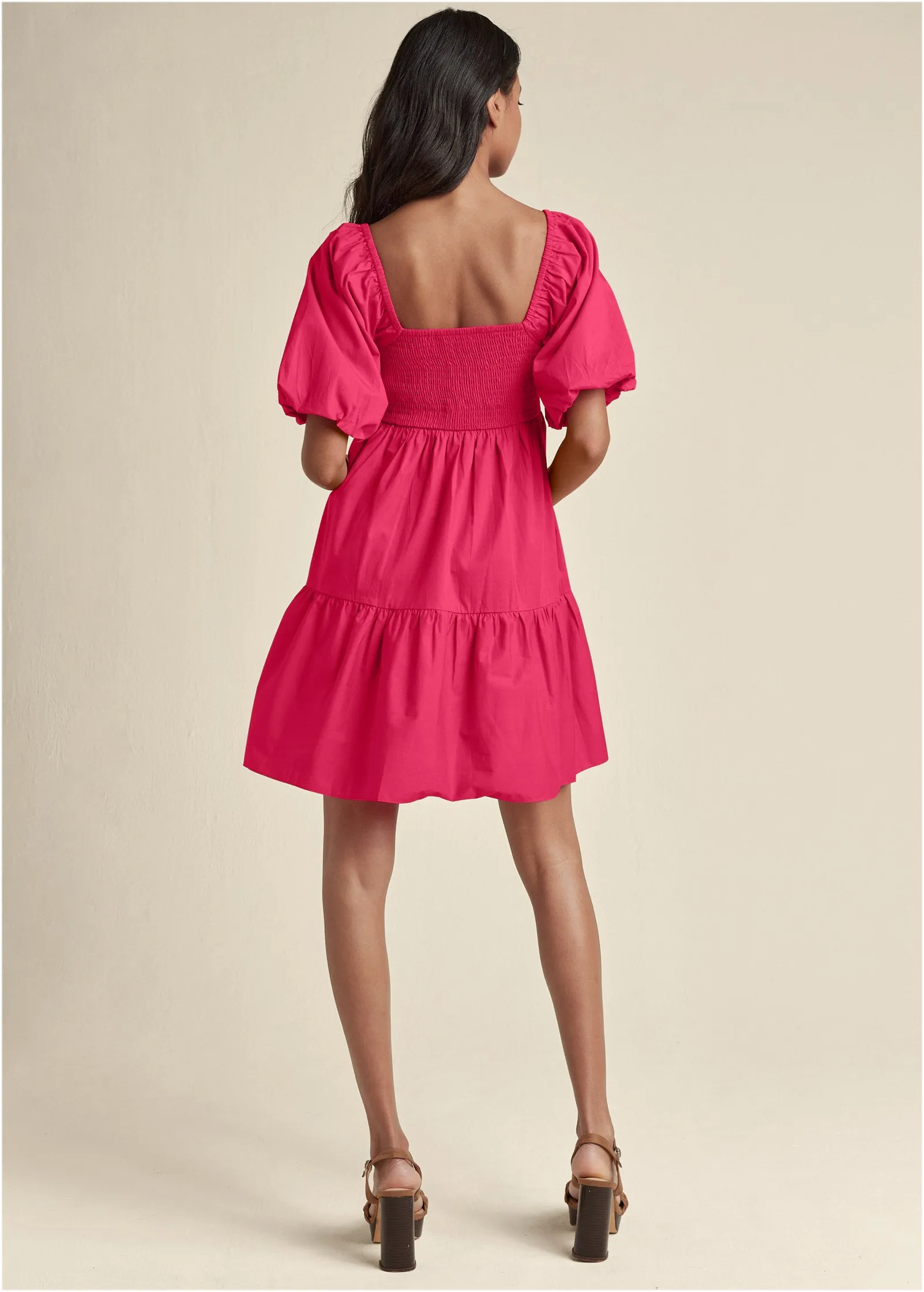 Puff Sleeve Mini Dress - Azalea